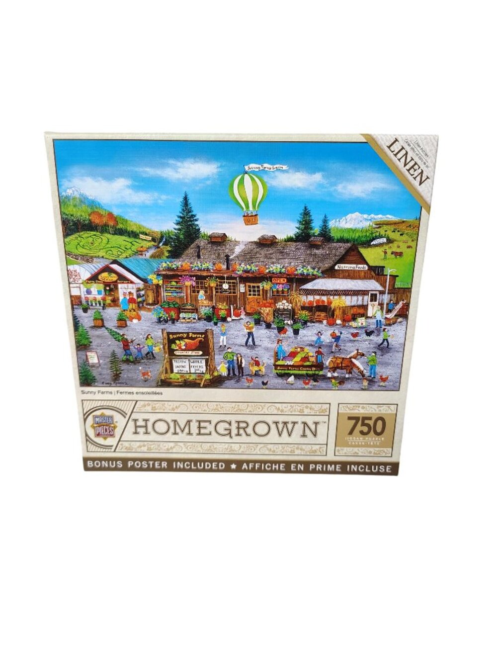 Homegrown Sunny Farms 750 Piece Linen Jigsaw Puzzle With Bonus Poster New